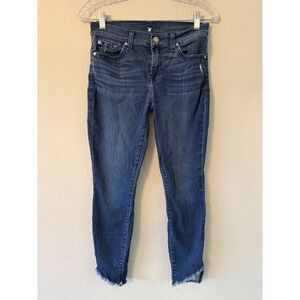 7 for All Mankind Sz 26 Mid Rise  Jeans Raw Hem Distressed Womens Dark